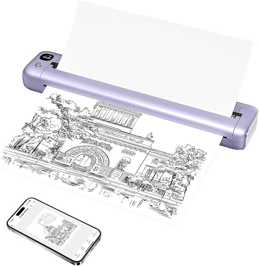 Rongta Portable Printer, Bluetooth Inkless Thermal Printer Wireless for Travel, Compatible with Android iOS Phone & Laptop, Supports 8.5" X 11" US Letter for Office, Home, Car, F81 (Purple)