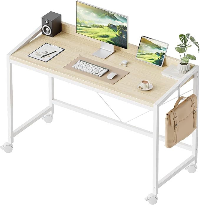 Mericonia 48 inch Rolling Computer Desk with Wheels, Gaming Desk for Small Spaces, Modern Simple Style Table for Home Office, Study Writing Table