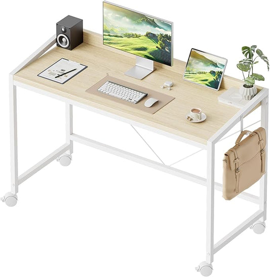Mericonia 48 inch Rolling Computer Desk with Wheels, Gaming Desk for Small Spaces, Modern Simple Style Table for Home Office, Study Writing Table