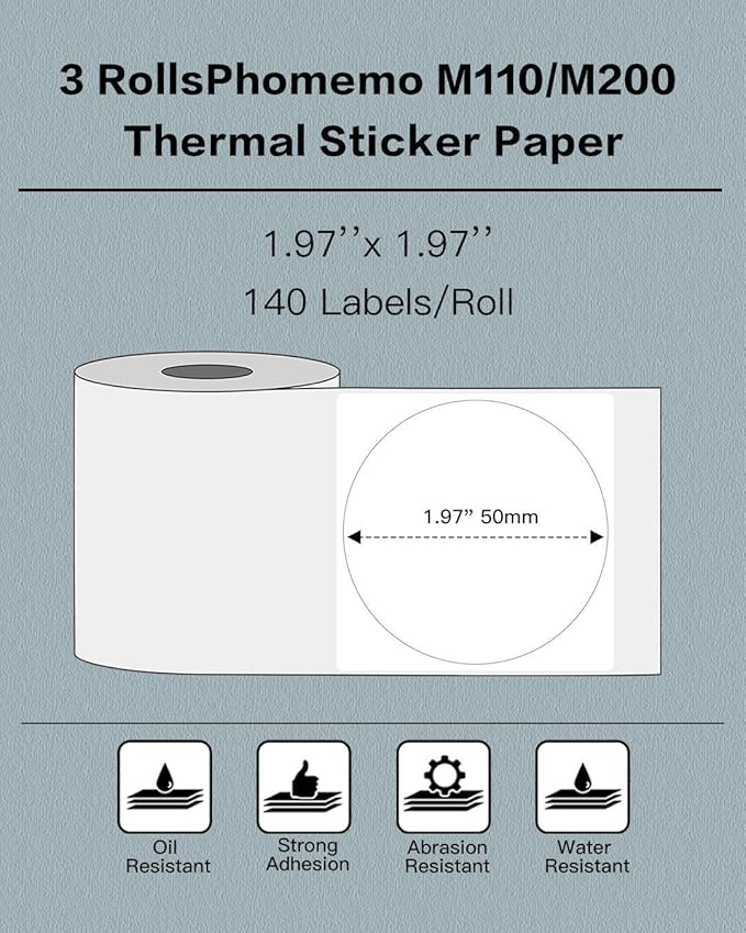 Phomemo M110 Label Maker with 3 Rolls 1.96" x 1.96"（50x50 mm Thermal Labels, Bluetooth Thermal Label Maker Printer Apply to Labeling, Office, Cable, Retail, Barcode, Compatible with Android & iOS