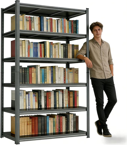 6-Tier Metal Bookshelf, Modern Black Book Shelf, 1800LBS Industrial Tall Display Bookcase, Adjustable Bolt-Free Storage Shelves for Living Room, Bedroom, Kitchen, 36" W x16 D x78 H