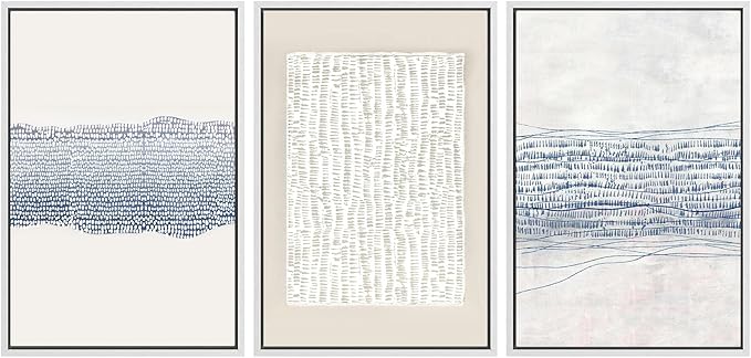 SIGNWIN Framed Canvas Print Wall Art Set Blue White Grunge Geometric Pattern Abstract Shapes Cozy Neutral Modern Art Decorative Contemporary Minimal for Living Room, Bedroom, Office - 16"x24"x3 White