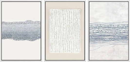 SIGNWIN Framed Canvas Print Wall Art Set Blue White Grunge Geometric Pattern Abstract Shapes Cozy Neutral Modern Art Decorative Contemporary Minimal for Living Room, Bedroom, Office - 24"x36"x3 White