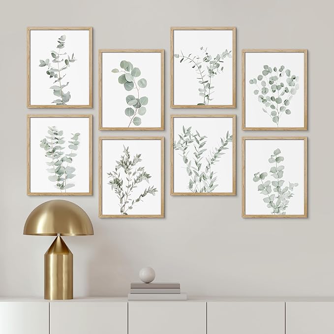 SIGNWIN Framed Poster Wall Art Set of Pastel Watercolor Forest Plant Collage Nature Garden Nature Wilderness for Living Room, Bedroom, Office - 12"x16"x 8 Natural