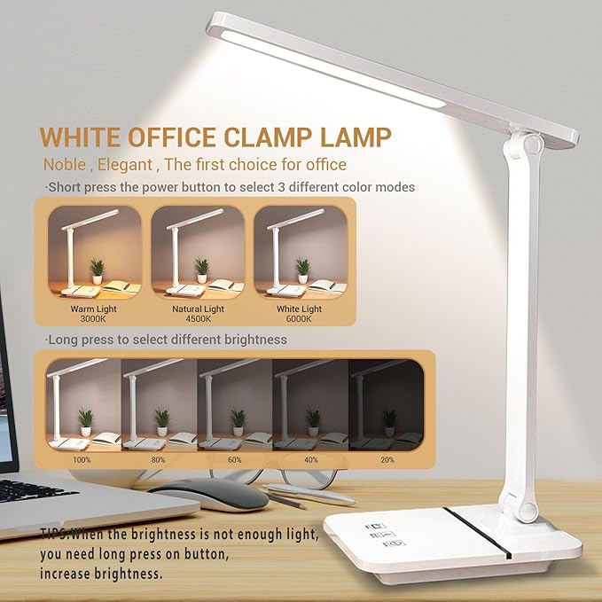 Cordless LED Desk Lamp for Home Office, 6000mAh Rechargeable Battery Operated Table Lamps,Eye-Caring Reading Lamp for Students, 3 Lighting Modes & Brightness Dimmer Light for Kids Study