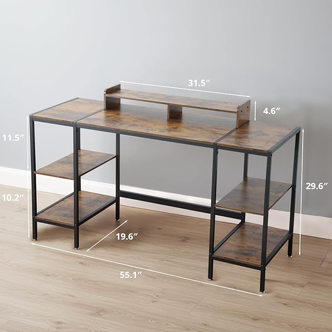 55-inch Computer Desk with Storage Shelf - Vintage Ideal Gaming Desk for Bedrooms, Small Spaces, and Home Offices Modern Writing Desk for PCs.