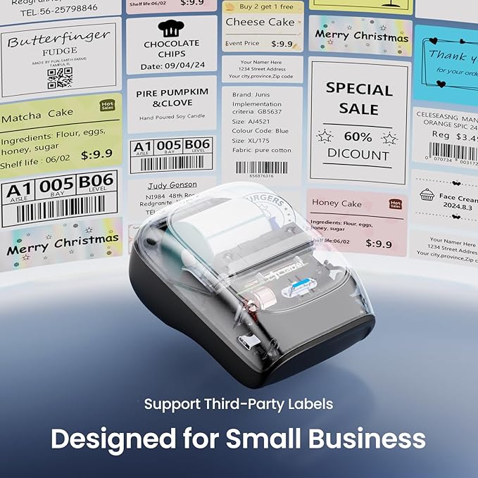 CLABEL Label Maker Machine with Tape, 221B Thermal Bluetooth Label Printer 2 Inch Portable Barcode Inkless Sticker for Small Business, Retail Office,Office, Home, Came with 1 Roll Label (Black)