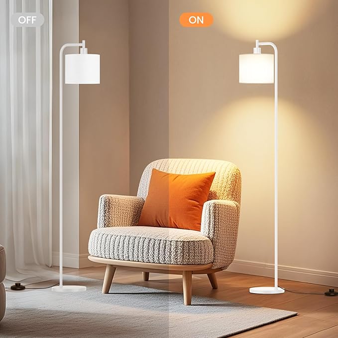 Floor Lamp with Linen Shade, Dimmable Tall Standing Lamp with Remote Control & 3 Color Temperatures, Modern Corner Floor Lamps for Living Room Bedroom Office, 9W LED Bulb Included