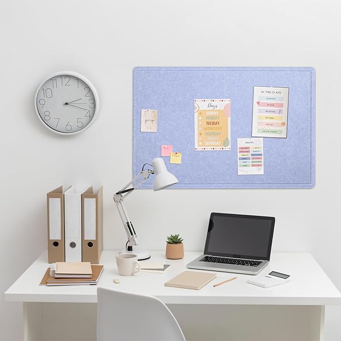 Bulletin Board, 36 x 24 inches Felt Board - Cork Board Alternative for Wall, Decorative Pin Board, Foldable Picture Board Self-Adhesive Vision Board with 20 Pushpins - Lavender Blue