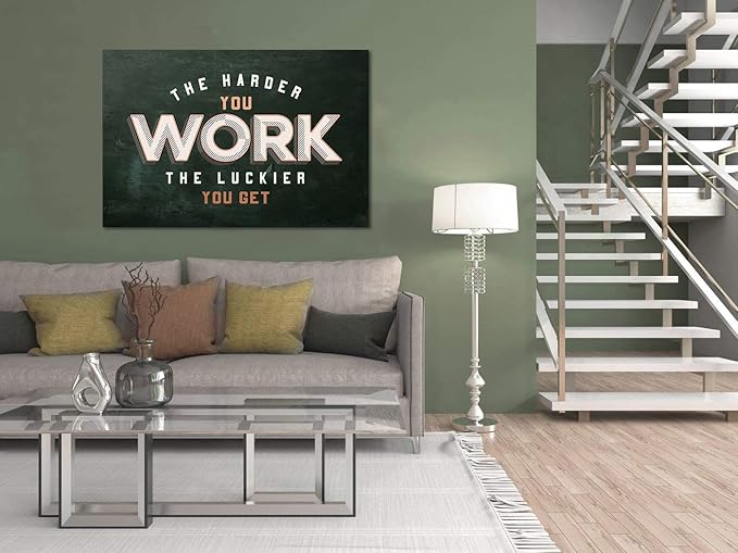 The Harder You Work The Luckier You Get - Inspirational Office Quotes Canvas Wall Art Black and White Positive Affirmations Wall Decor Artwork for Walls HD Print Framed Ready to Hang-36 Wx24 H