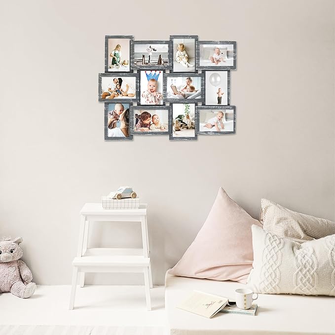 HELLO LAURA - 4x6 Picture Frame Collage for 12 Opening Photos in 4x6 inch Classic Pictures Frames Gallery Display 23" x 18" Wall Hanging Photo Collage Frame | Camouflage Like Edge