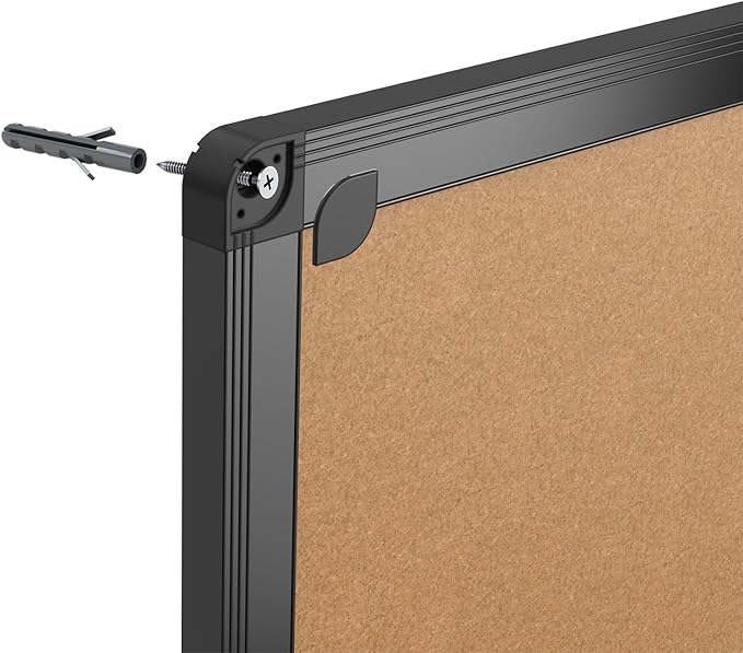 VIZ-PRO Cork Notice Board, 36 X 24 Inches, Cork Bulletin Board with Black Aluminium Frame