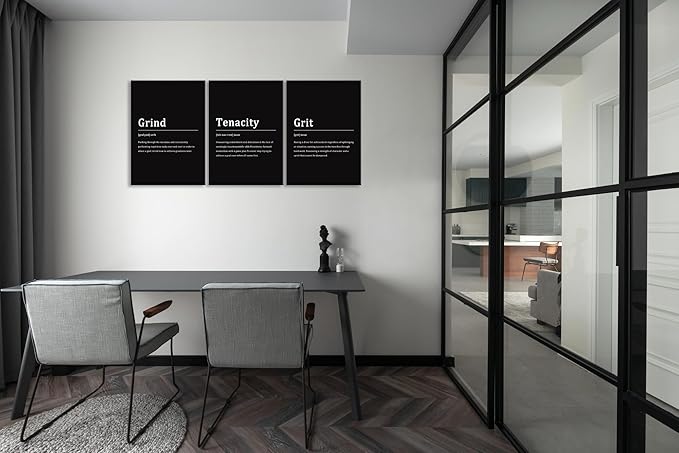 Motivational Wall Art Tenacity Grit Noun Home Wall Decor Inspirational Posters Grind Verb Picture Prints Canvas Modern Office Decor Painting Artwork Stretched and Framed[60''Wx 28''H]