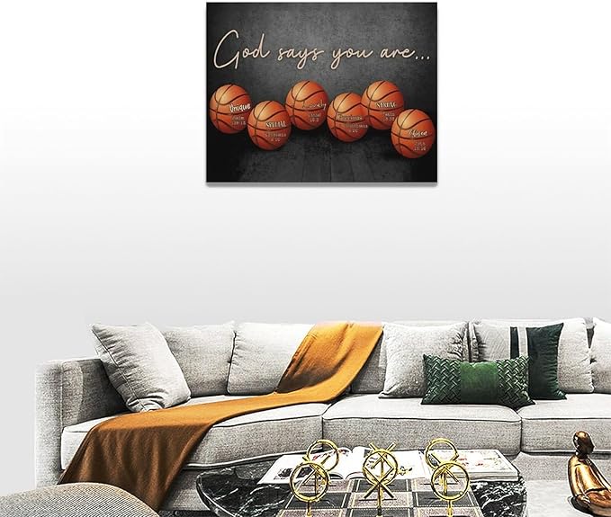 Inspirational Basketball Boys Room Wall Art Motivational Sports Basketball Pictures Wall Decor God Says You Are Canvas Print Painting Modern Home Artwork For Dorm Gym Bedroom Framed 16"x12"