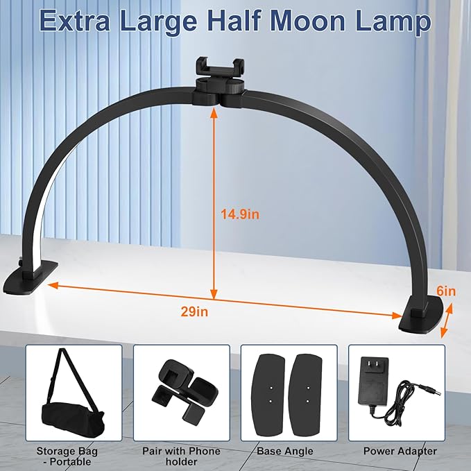 iVict Half Moon Light for Nail Desk, 29In 40W Nails Tech Light with Phone Stand, 10 Adjustable Brightness, 3 Color Temperature Led Desk lamp for Nail, Tattoos, Eyebrows, Beauty(Black)
