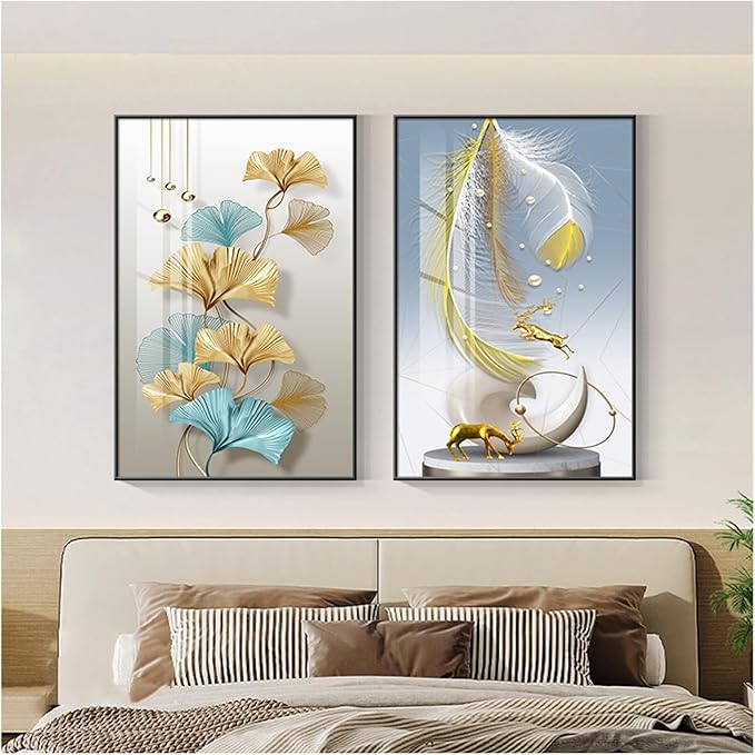 Wall Art for Office Framed Decorative Oil Painting Set Posters for Room Decorative Modern Artwork Ready to Hang 2 Pieces,H,23.6 * 15.7in