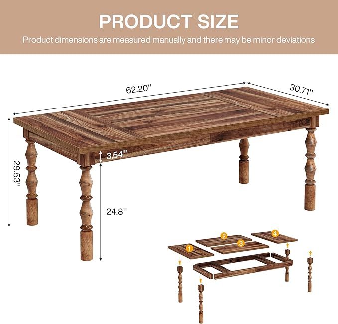 Tribesigns Large Executive Office Desk, 62.2-Inch Farmhouse Modern Computer Desk, Mid Century Study Writing Table Workstations Business Office Furniture with Carved Turned Legs (Walnut)