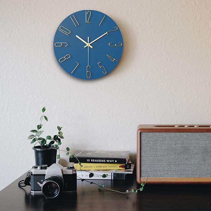 wall Clock, Silent Clock, wall Clocks Battery Operated， 12 inch Modern wall Clock, Suitable for Offices, Living Rooms, Kitchens, Homes, Schools (Blue)