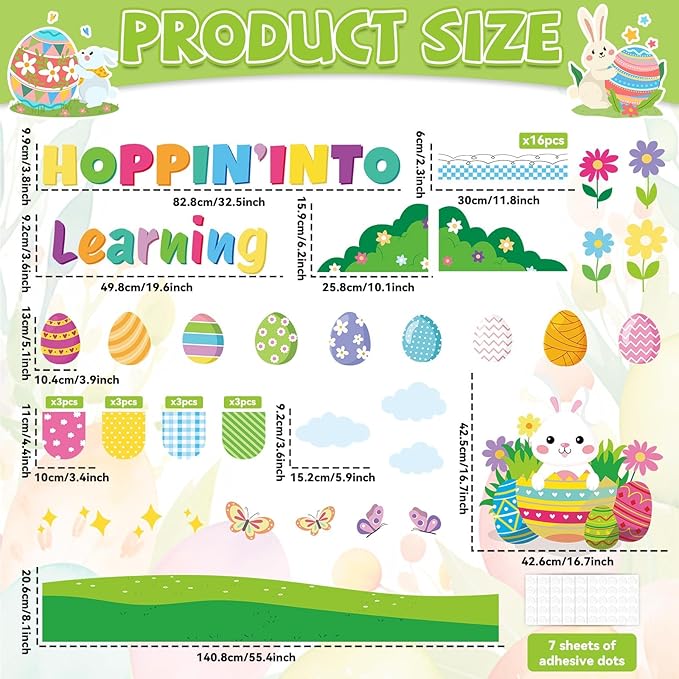 Spring Easter Bulletin Board Set Easter Classroom Decorations Hopping into Spring Bulletin Board Spring Bunny Eggs Paper Cutouts for Holiday Teacher School Office Chalkboard wall Decor