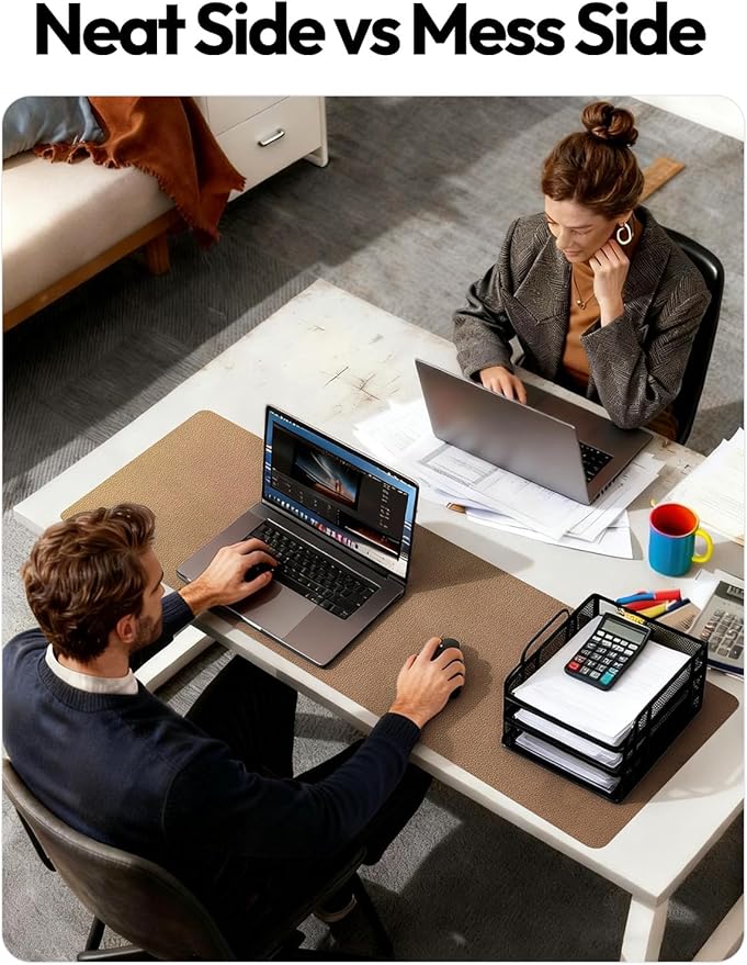 YSAGi Leather Desk Protector, Office Mat, Large Mouse Mat, Non-Slip PU Leather Blotter, Laptop Desk, Waterproof Writing Pad for Office and Home (Bronze, 35.4" x 17")