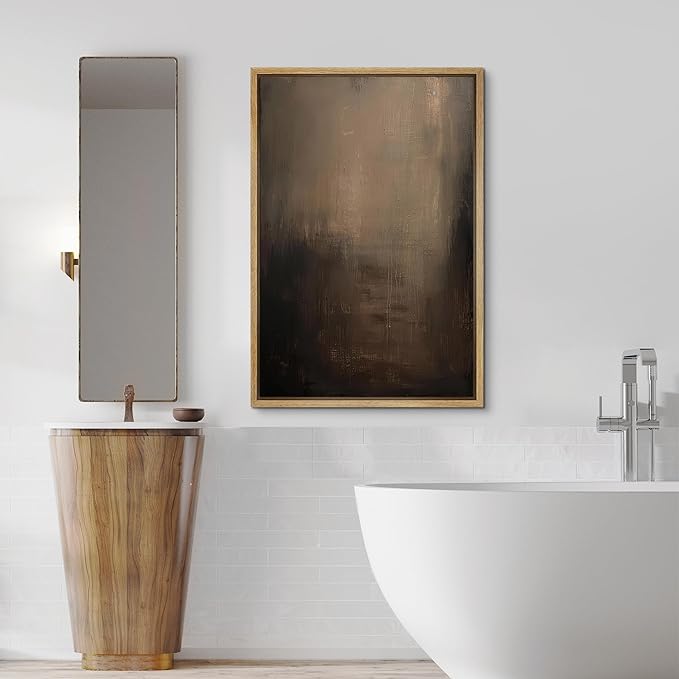 SIGNFORD Framed Canvas Print Wall Art Abstract Textured Dark Shades Illustrations Modern Art Decorative Bohemian Relax/Calm for Living Room, Bedroom, Office - 16"x24" Natural