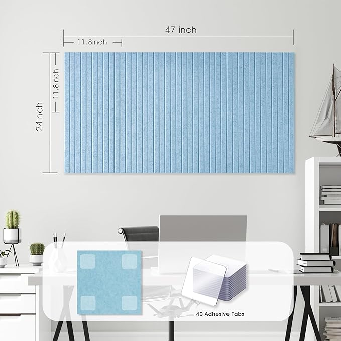 Large Cork Board for Office, 8 Pack Felt Wall Tiles with Slat Wall Paneling and Safe Removable Adhesive Tabs, Felt Bulletin Board Pin Board Cork Boards for Walls - Light Blue