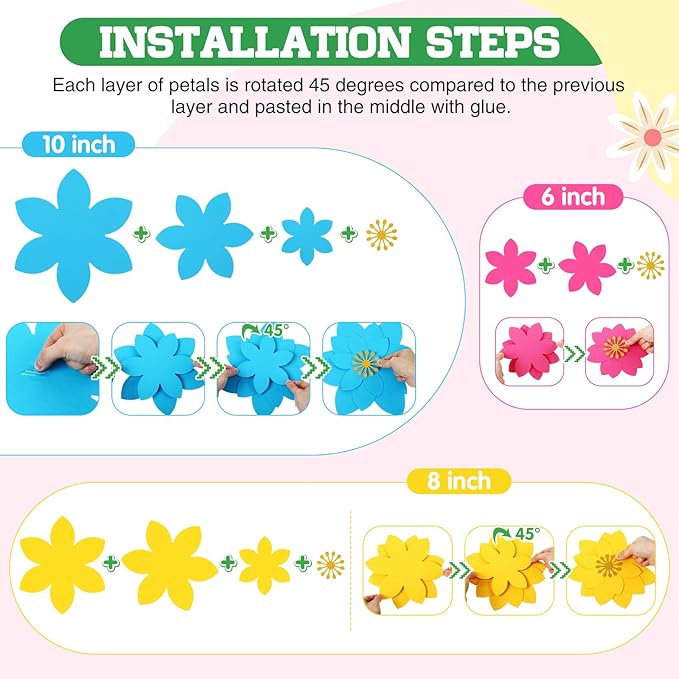 18 Pcs Paper Flowers Decor for Wall DIY Flower Bulletin Board 3D Spring Fiesta Mexican Paper Floral Decoration for Photo Backdrop Classroom Back to School Party(Lotus-Shaped,Rainbow)