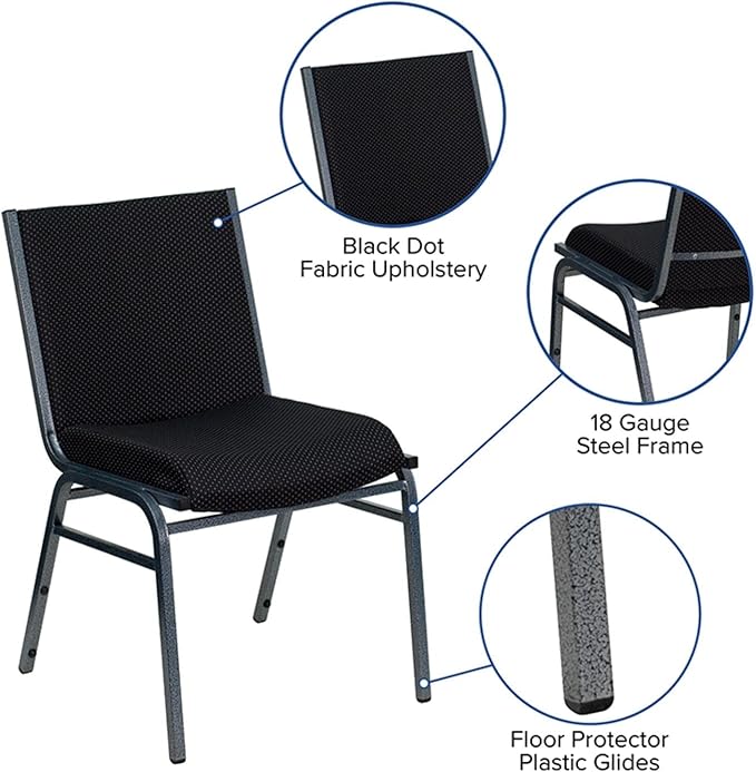 Flash Furniture HERCULES Series Heavy Duty Black Dot Fabric Stack Chair with Ganging Bracket