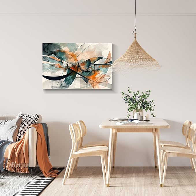 gaosoul Modern Abstract Canvas Wall Art Graffiti Artwork in Cyan and Orange Colors Framed Elegant Morandi Color Painting Prints for Living Room Bedroom Office Decor 36x24in