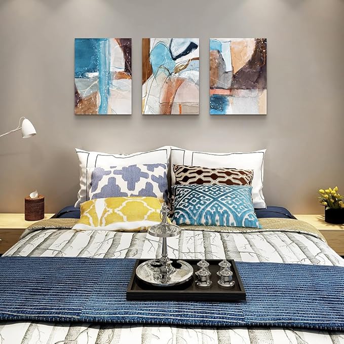 DZRWUBHS Canvas Wall Art - Modern Abstract Ink Wall Painting - Office & Bedroom Decor - Framed Prints Ready to Hang - 3 Piece Set