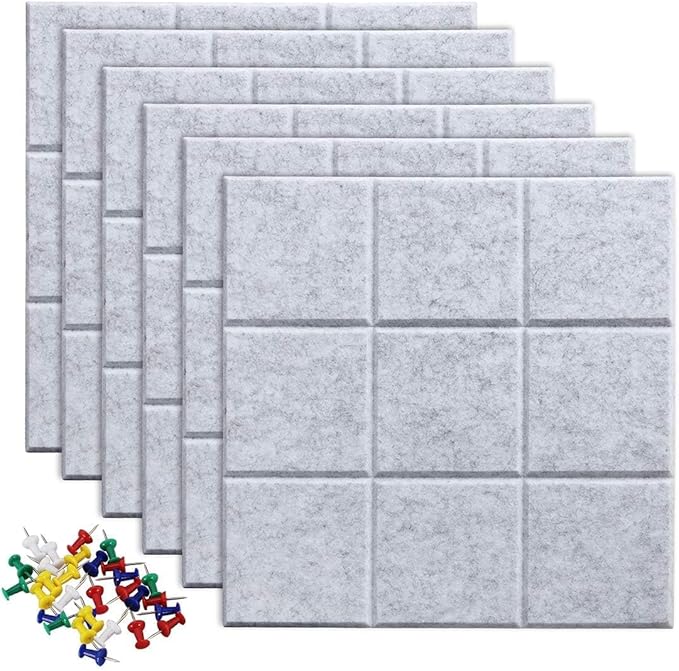 36" x 24" Large Black Cork Board Alternative - 6 Pack Felt Bulletin Board with 30 Push Pins, Felt Wall Tiles Pin Board for Walls Office Home School Decor, Aesthetic Cork Squares, Light Gray