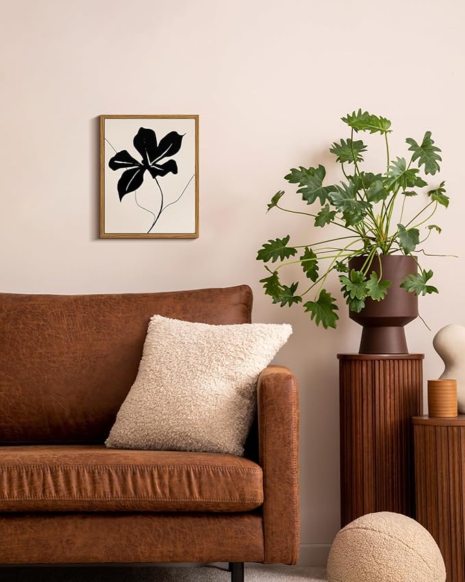 ARPEOTCY Vintage Framed Canvas Wall Art, Black Abstract Minimalist Flower Art Prints Home Decor Aesthetic, Rustic Mid Century Oil Paintings for Bedroom Bathroom Decor,8x10inch