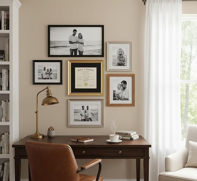 Diploma Frame Executive Brown with Navy Blue Over Gold Double Mat - Fits 11.69 x 8.27 A4 Certificate Wall Display Made in the USA