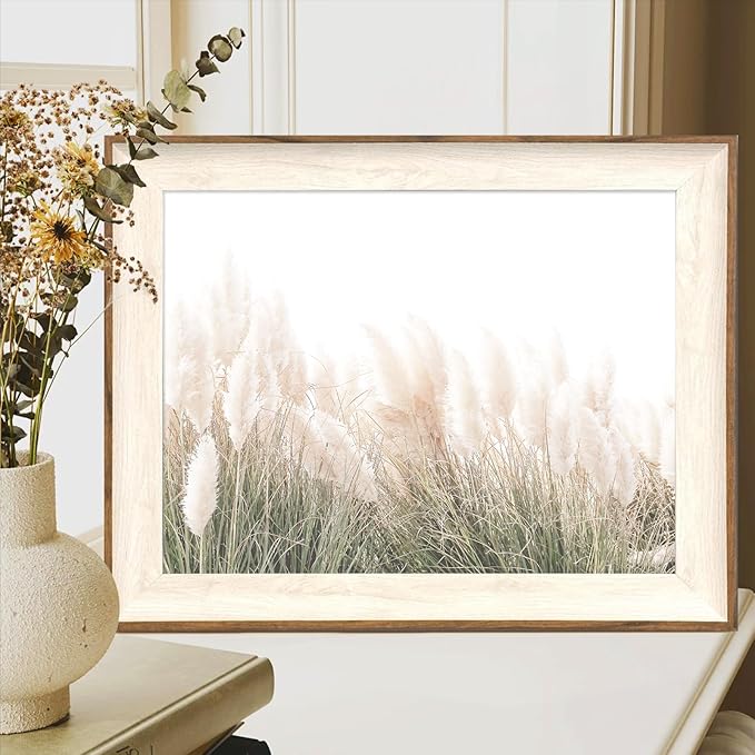 ASTRDECOR Framed Canvas Wall Art for Home Decor, Farmhouse Decor Pampas Grass Boho Wall Art Canvas Oil Painting, Rustic Neutral Wall Decor for Bedroom Living Room Gallery Bathroom - 12''x16''