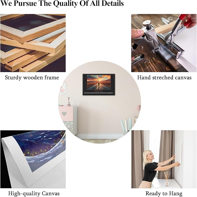 UZMKM - Inspirational Canvas Wall Art, FOCUS Mindset Quotes Man Walking in Road Picture Prints, Success Framed Company Poster, Positive Quotes Wall Painting for Home Office Workplace 28x40 Inch