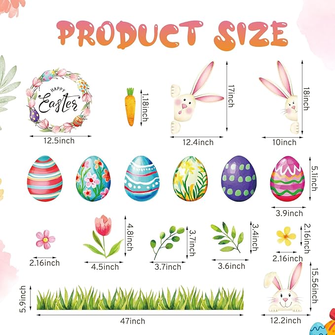 Vintage Easter Bulletin Board Set Happy Easter Classroom Decorations with Grass Border Trim Colorful Bunny Egg Cutouts for Spring Classroom Home Party Wall Decor