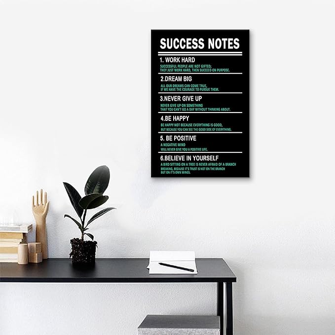 Motivational Canvas Wall Art Office Motto Success Notes Entrepreneur Quotes Inspirational for Home Bathroom Bedroom Wall Decor Posters Prints Wooden Framed Artwork [12''Wx18''H]