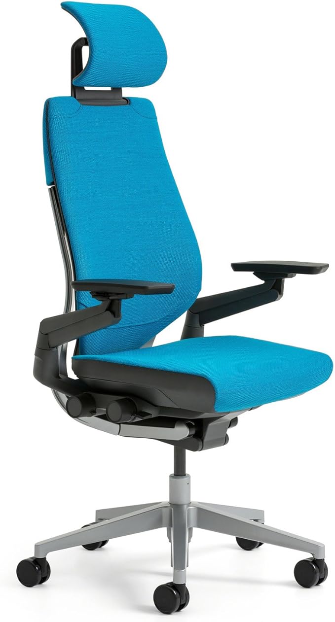 Steelcase Gesture Office Desk Task Chair with Headrest Plus Lumbar Support and Hard Floor Soft Casters Cogent Connect Basil Fabric High Platinum Light Frame (Light/Light)
