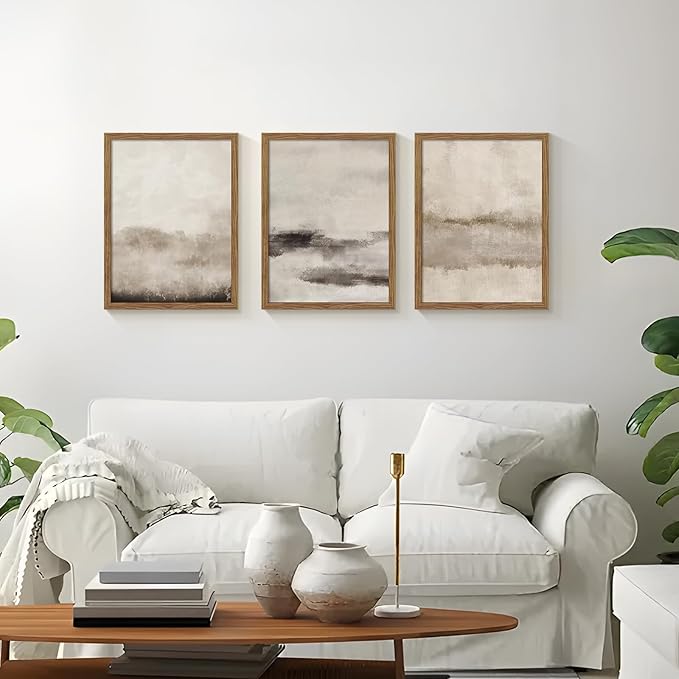 3 Piece Large Abstract Framed Wall Art, Neutral Beige Modern Art Wall Decor, Contemporary Minimalist Canvas Prints, Watercolor Paintings for Living Room Bedroom Dining Room Office 12x16 Inch