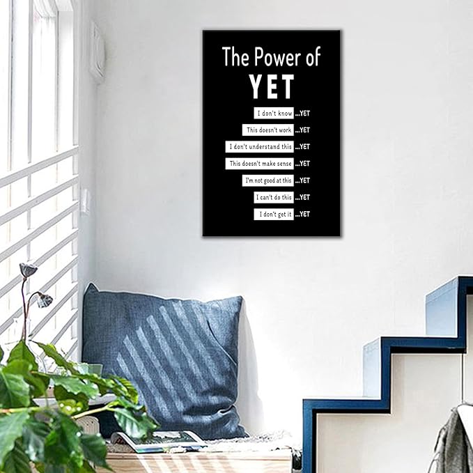 Motivational Canvas Wall Art Inspirational Office Poster Wall Decor Print Positive The Power of Yet Quotes Picture Painting Artwork for Gym Living Room Workplace Stretched and Framed [30''Wx 40''H]