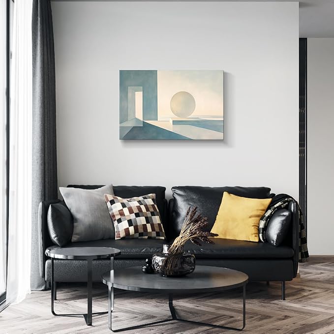 gaosoul Modern Canvas Wall Art Blue White Tranquility Geometric Abstract Oil Painting Minimalism Artwork Prints for Living Room Bedroom Office Decor Framed 30x20in