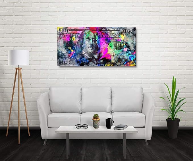 Yatsen Bridge Motivational Canvas Wall Art Large Size Painting 100 Bill Cash Benjamin Franklin Dollar Posters and Prints Home Decor for Living Room Bathroom Kitchen, 48" x 24"