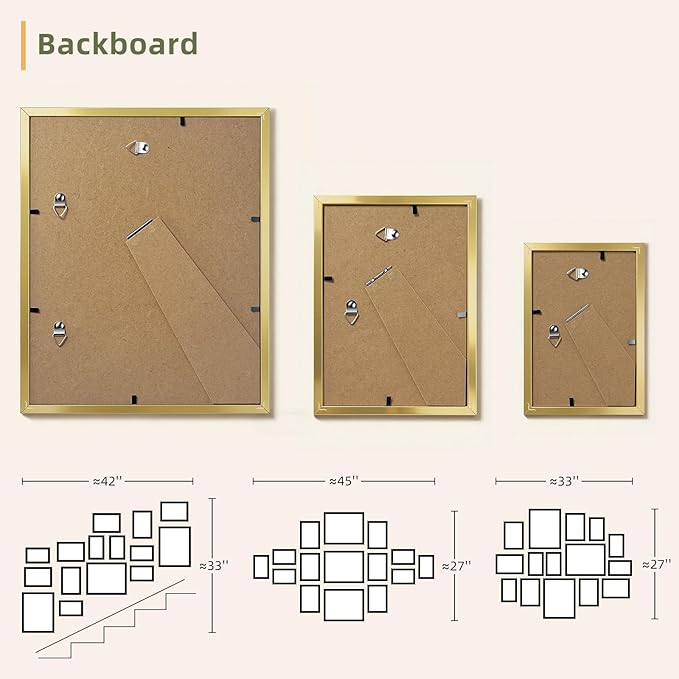 HappyHapi 15 Pack Gold Picture Frames Collage Wall Decor, Gallery Wall Frame Set for Mounting & Tabletop Display, Multi Sizes including 3pcs 8x10, 6pcs 5x7, 6pcs 4x6