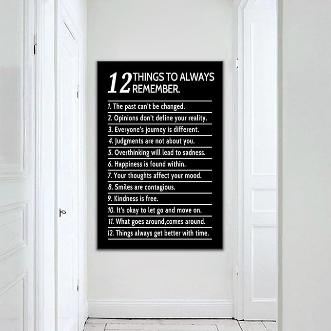12 Things Always Remember Motivational Wall Decor Inspirational Office Poster Quotes Printed on Canvas Picture Modern Positive Artwork for School Workplace Gym Stretched and Framed [24" W x 36" H]