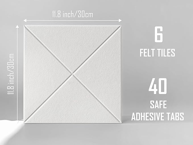Cork Board 24 x36 Alternative - 6 Pack Felt Wall Tiles with Safe Removable Adhesive Tabs, Cork Boards for Walls Cork Board for Home Office Pin Board Tack Board - Pure White