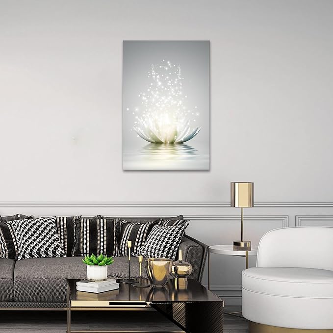 Canvas Prints Art Lotus Floral Pictures Wall Art for Zen Office Decor Meditation Poster Modern Artwork Painting Framed Ready to Hang(12x16inch)