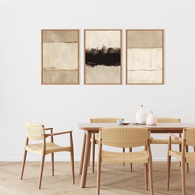 Ausril Large Neutral Textured Framed Canvas Wall Art Set, Minimalist Beige Shapes Wall Decor, Abstract Grunge Landscape Wall Painting, Modern Textured Art Prints for Living Room, Bedroom 24"x36"x3