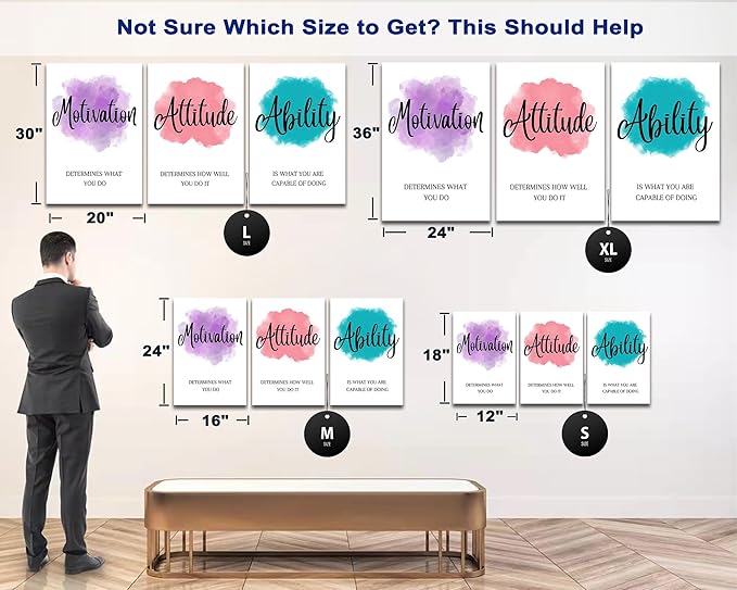 SHMAO 3 Piece Office Canvas Wall Art, Motivational Quotes Watercolor Canvas Print Pictures Wall Decor for Office, Men Women Inspirational Framed Artwork Home Office Decor 12"x18" x 3 Pcs