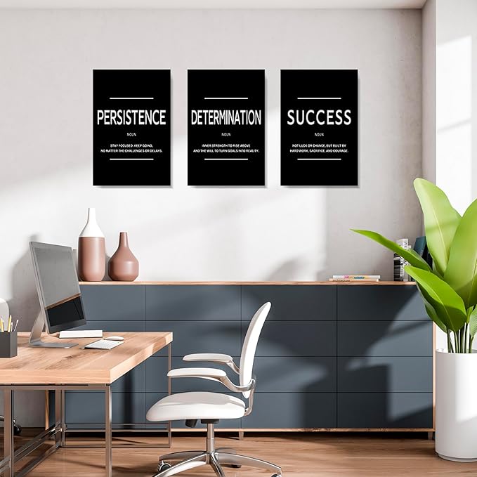 LMGOV Large Motivational Office Wall decor for Men, 16" x24" Success Wall Art for Bedroom, Black and White Canvas Painting for Bathroom, Positive Poster for Dorm, College, Gym