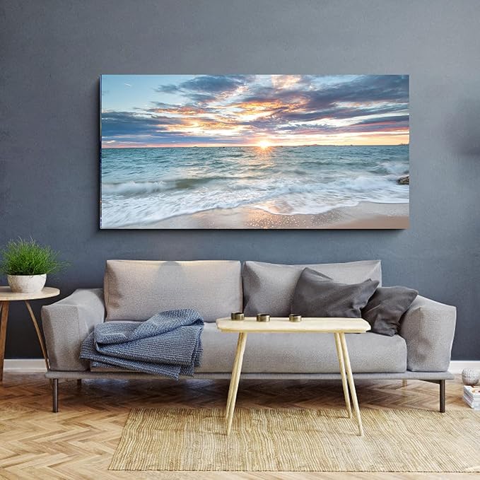 Yxbhhym-Large Coastal Wall Decor Beach Sunset Wall Art Ocean Room Decor Picture Seascape Canvas Prints Poster Waves Sea Artwork for Walls Landscape Painting Bedroom Living Room Office Decorations